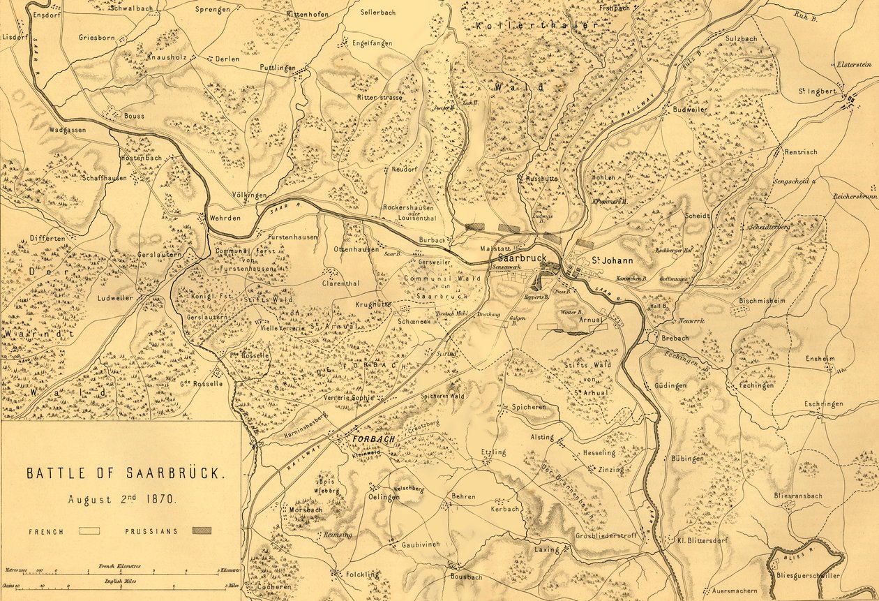 Karte der Schlacht von Saarbrücken, 2. August 1870 von R. Walker