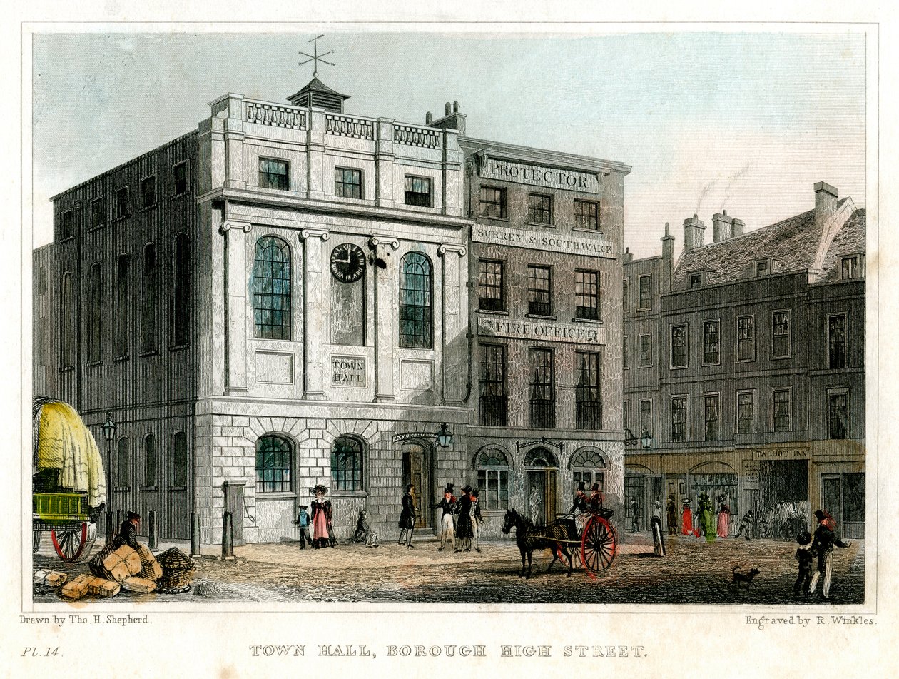Rathaus, Borough High Street, Southwark, London, 1830 von R. Winkles