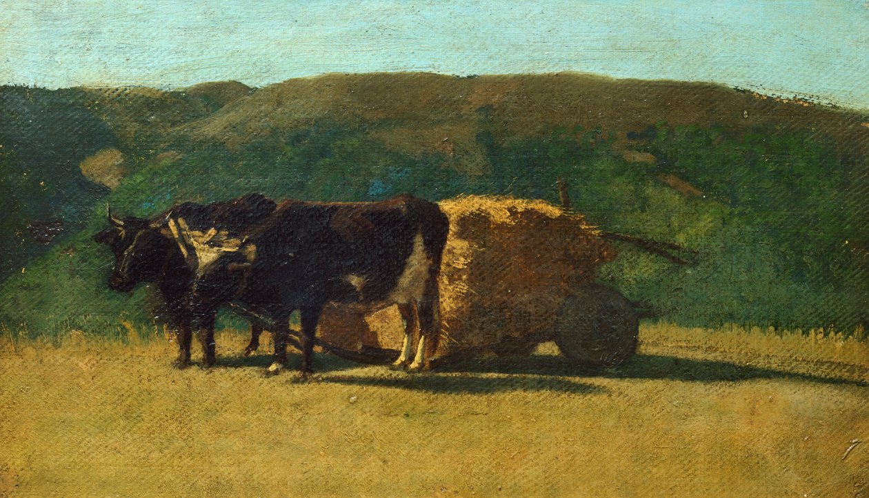 Schwarze Ochsen ziehen einen Wagen von Raffaello Sernesi