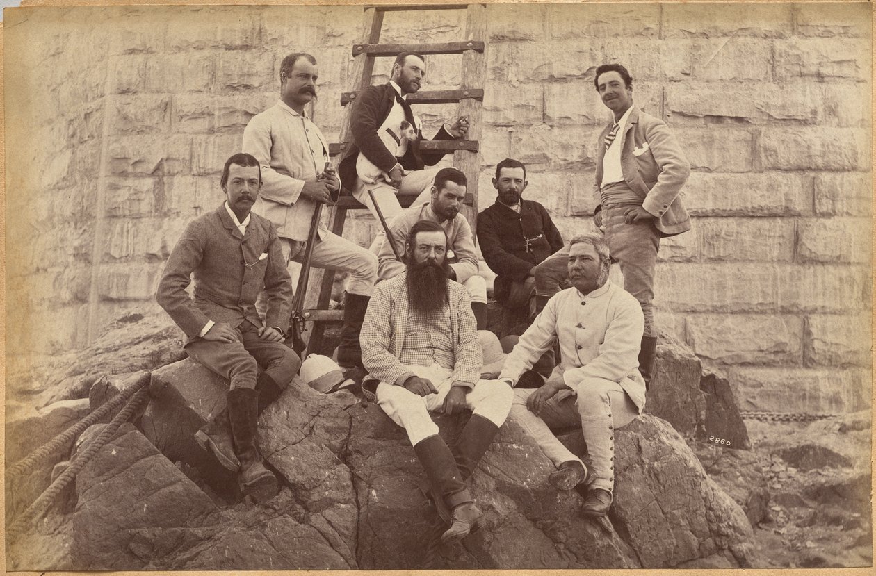 Verwaltungsstab von Meprs. Glover & Co. an der Sindh-Brücke (recto, oben) von Raja Deen Dayal