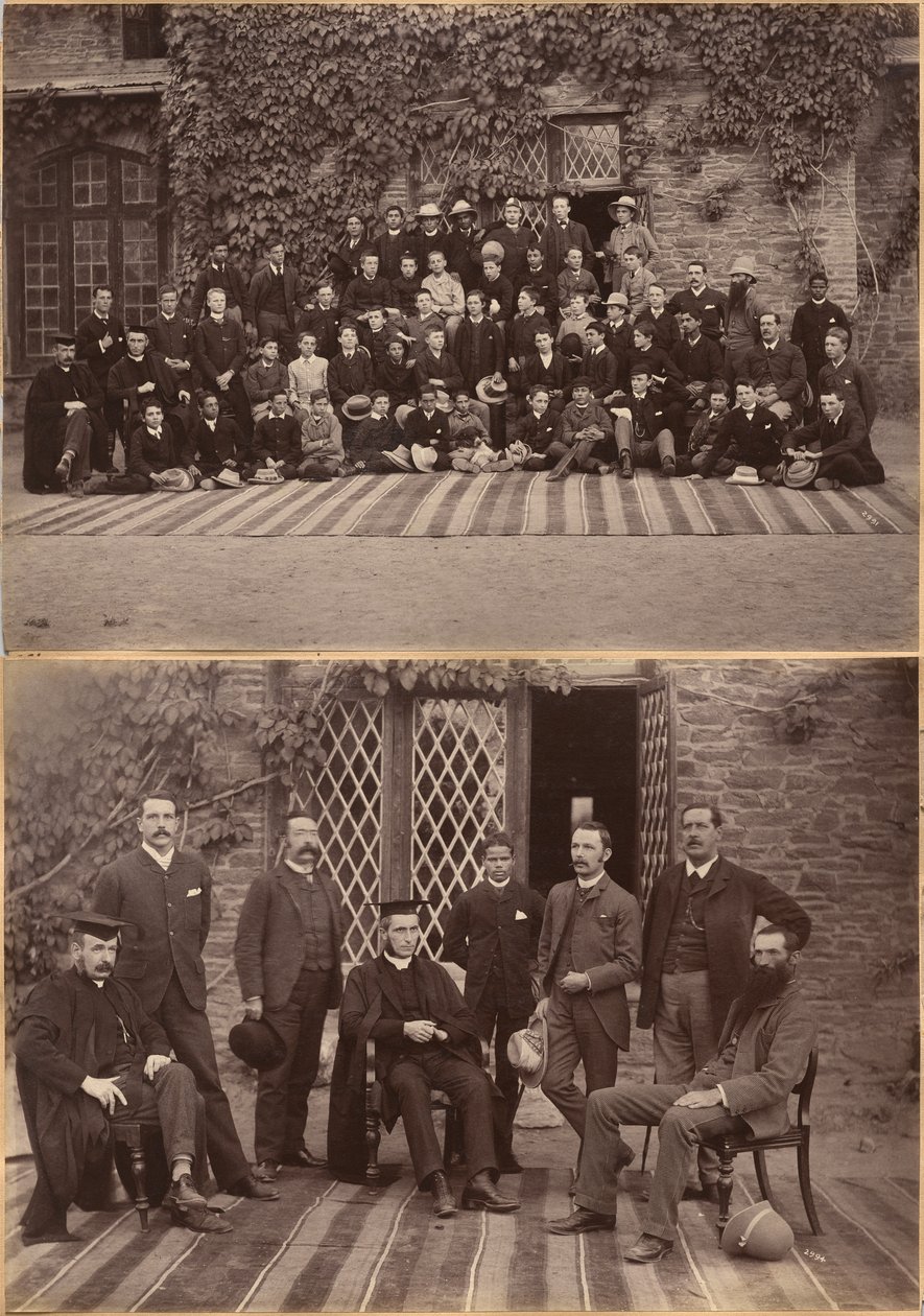 Schulleiter und Lehrer der Bishop Cotton School, Shimla (Vorderseite); Schüler der Mittelstufe und Mitarbeiter der Bishop Cotton School, Shimla (Rückseite) von Raja Deen Dayal