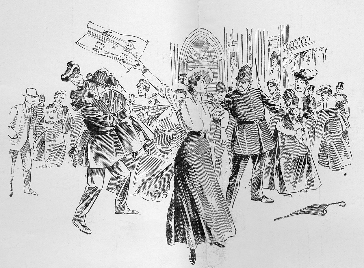 Die unaufhaltsamen Suffragetten sorgen für Ablenkung in der Lobby, aus einem Artikel mit dem Titel 