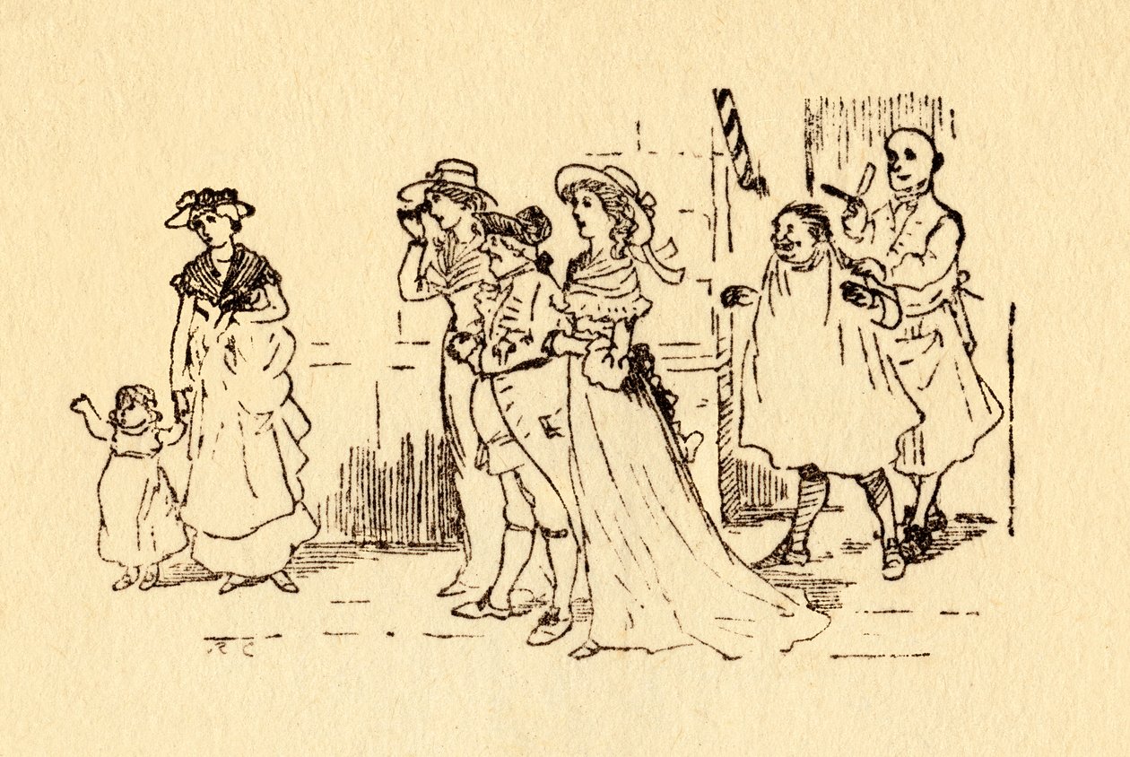 Zuschauer beobachten, wie John Gilpin vorbeigaloppiert, 1878, um 1918 von Randolph Caldecott