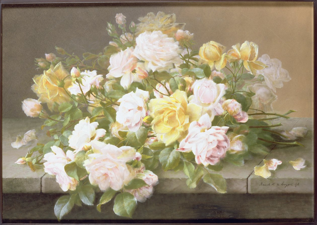 Rosa und gelbe Rosen von Raoul M. de Longpre