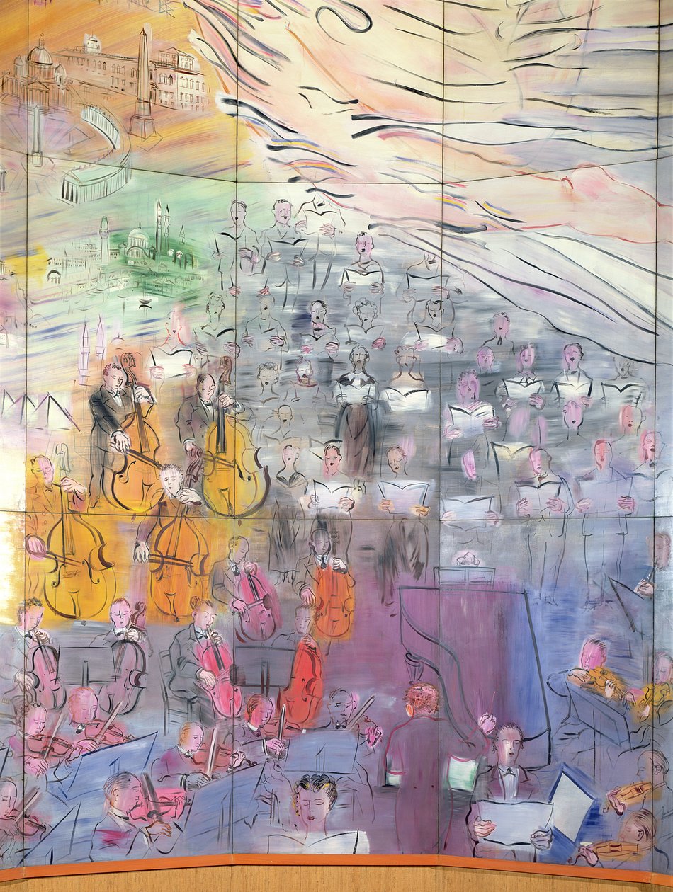 La Fée Électricité, Detail der linken Seite, ein Orchester darstellend von Raoul Dufy