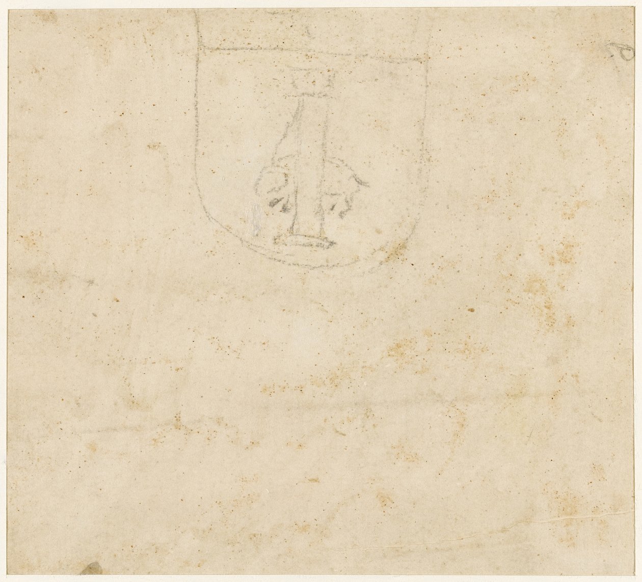 Blatt mit Studien: Skizze eines Wappens mit einem an eine Säule gebundenen Tier als Wappenfigur von Raffaello Sanzio Raphael