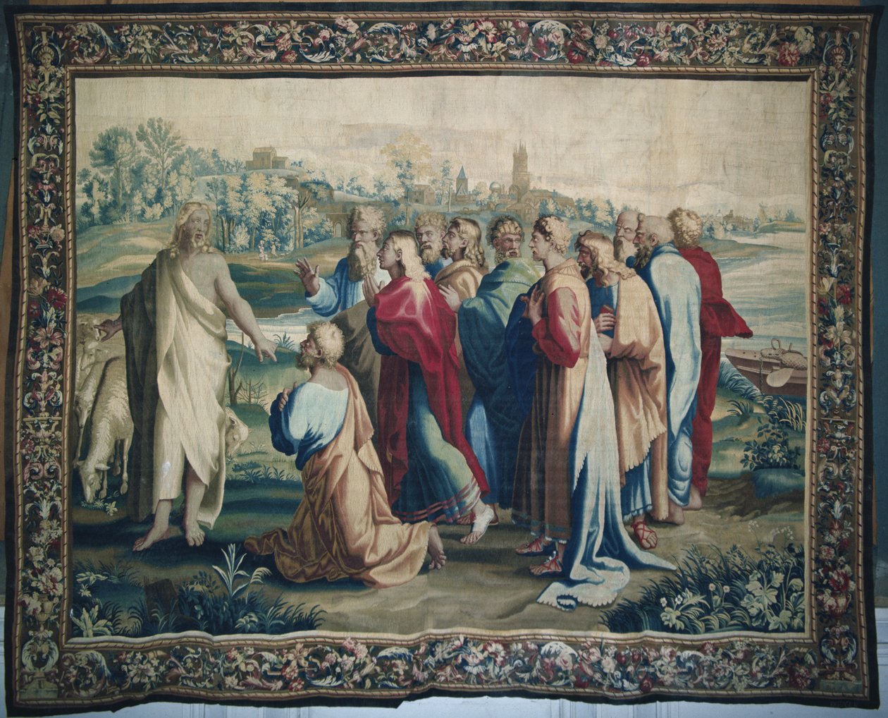 Wandteppich, der die Taten der Apostel darstellt, die Berufung des Heiligen Paulus, Detail der Apostel, gewebt in der Beauvais-Werkstatt unter der Leitung von Philippe Behagle von Raffaello Sanzio Raphael