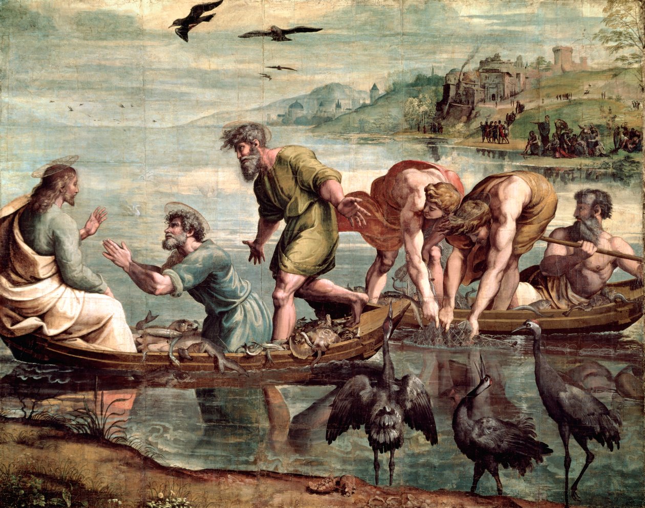 Der wunderbare Fischfang (Kartoon für die Sixtinische Kapelle) (vor der Restaurierung) von Raffaello Sanzio Raphael