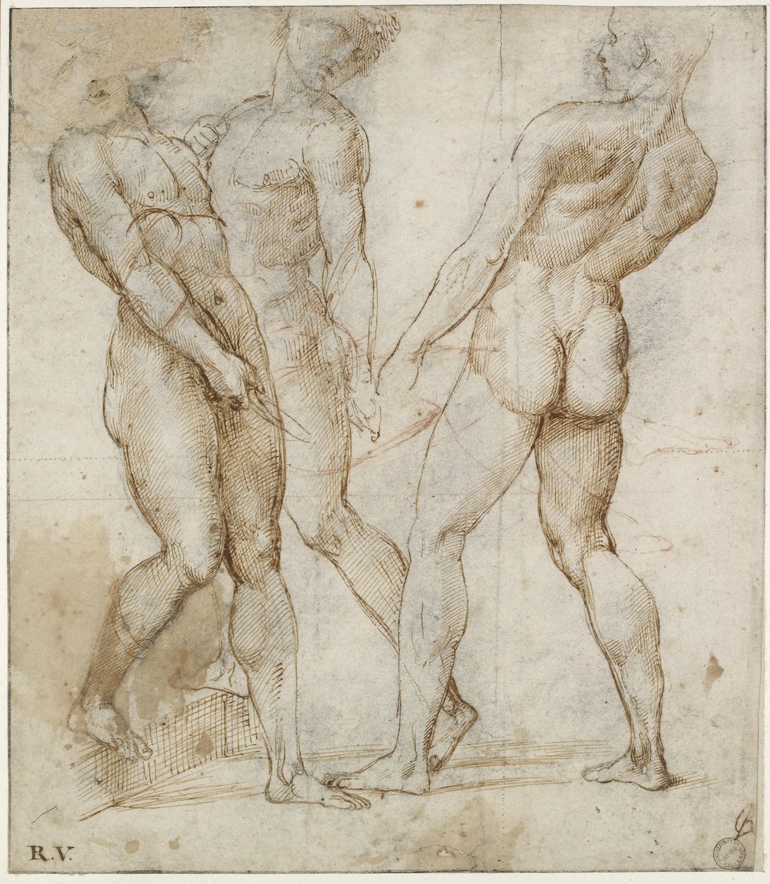 Drei nackte Träger (Studie zur Grablegung Christi) von Raphael