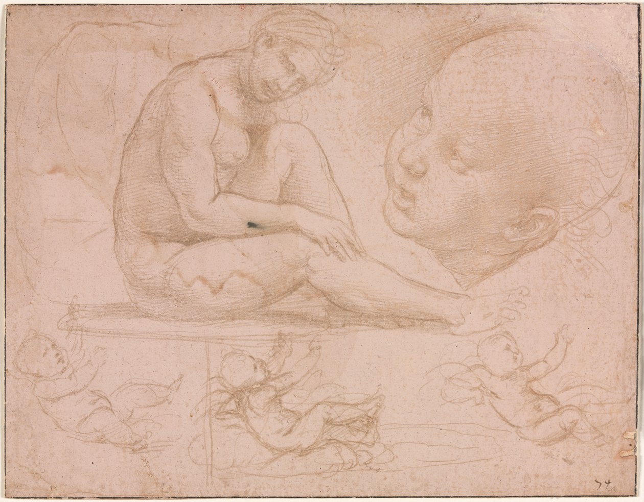 Studien einer sitzenden Frau, Kinderkopf und drei Studien eines Babys von Raphael