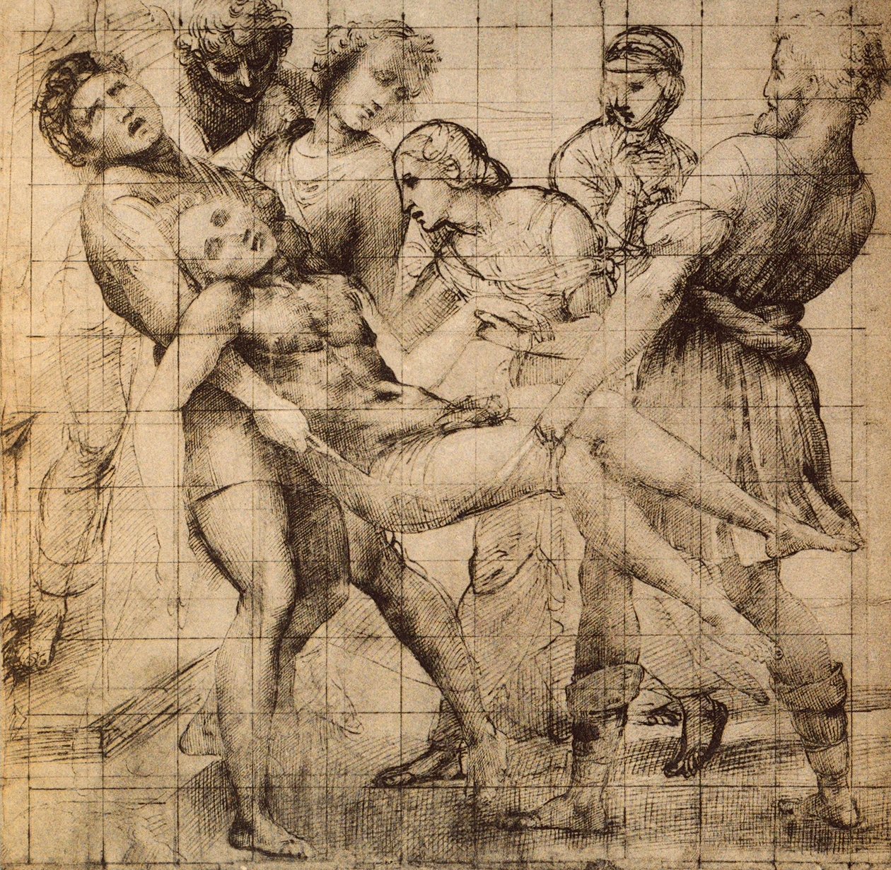 Vorbereitende Zeichnung für den Transport des toten Christus, auch bekannt als die Pala Baglioni; Werk von Raphael. Gabinetto dei Disegni e Stampe, Uffizien, Florenz von Raffaello Sanzio Raphael