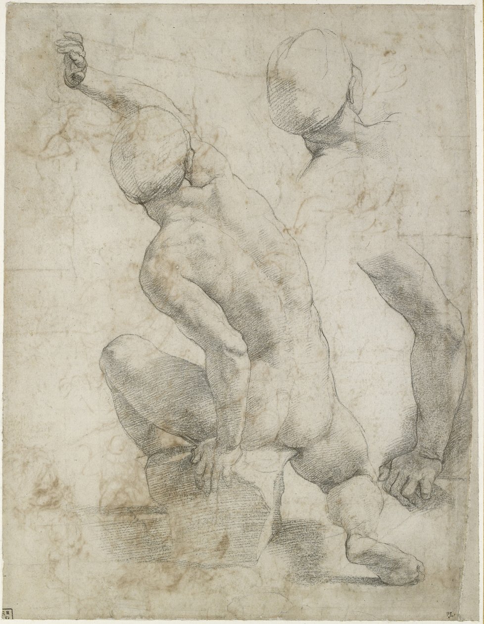 Recto: Nackter Mann, der auf einem Stein sitzt, WA1846.200 von Raffaello Sanzio Raphael