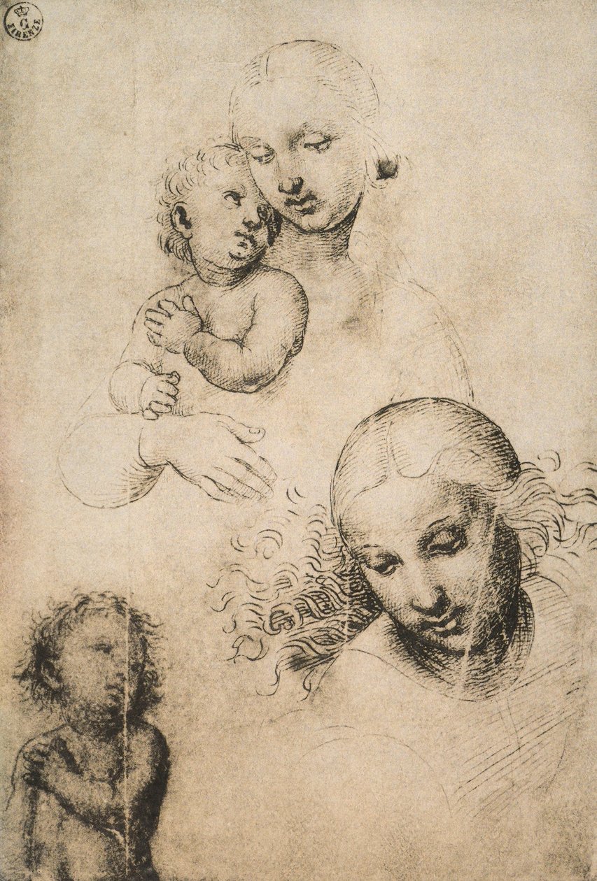 Studie für eine Madonna mit Kind, Zeichnung von Raffaello Sanzio. Gabinetto dei Disegni e delle Stampe, Uffizien, Florenz von Raffaello Sanzio Raphael