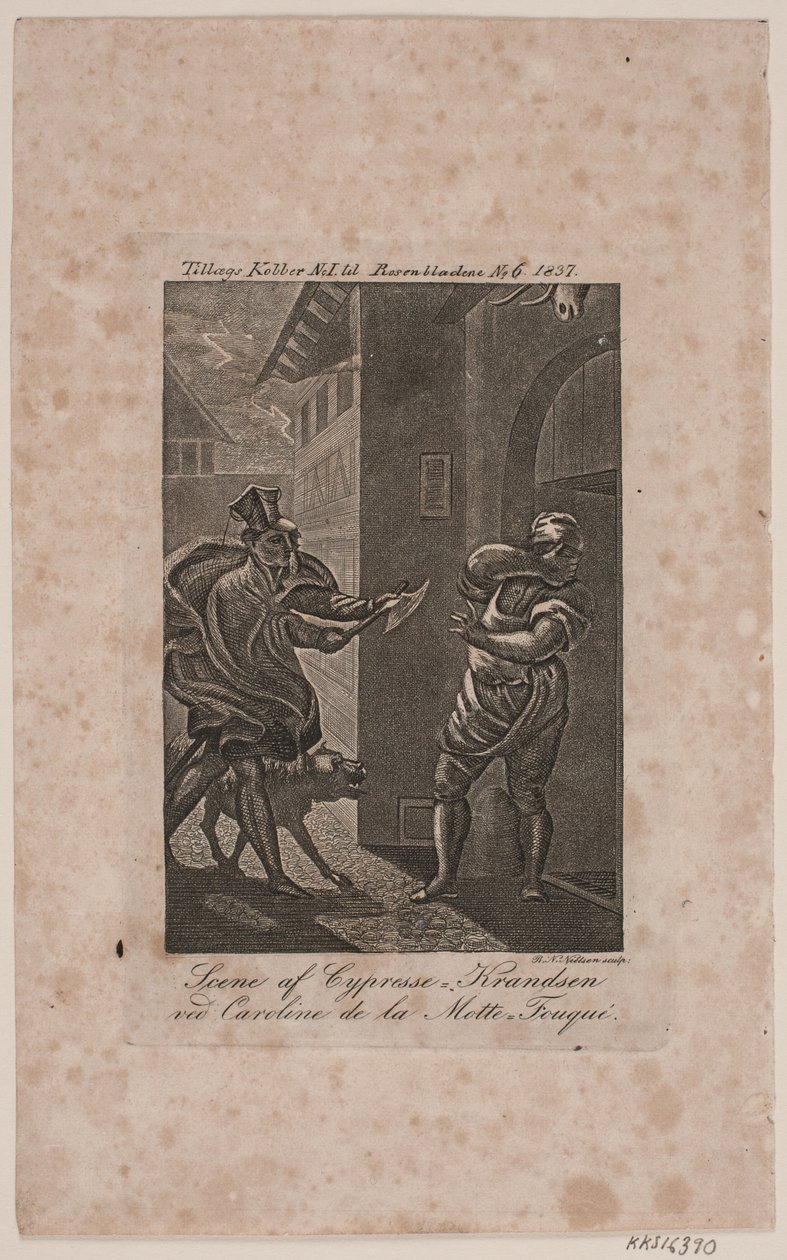 Szene von Cypresse-Knudsen. Zusatzkupfer zu Rosenbladene Nr. 6, 1837 von Rasmus Nicolai Nielsen