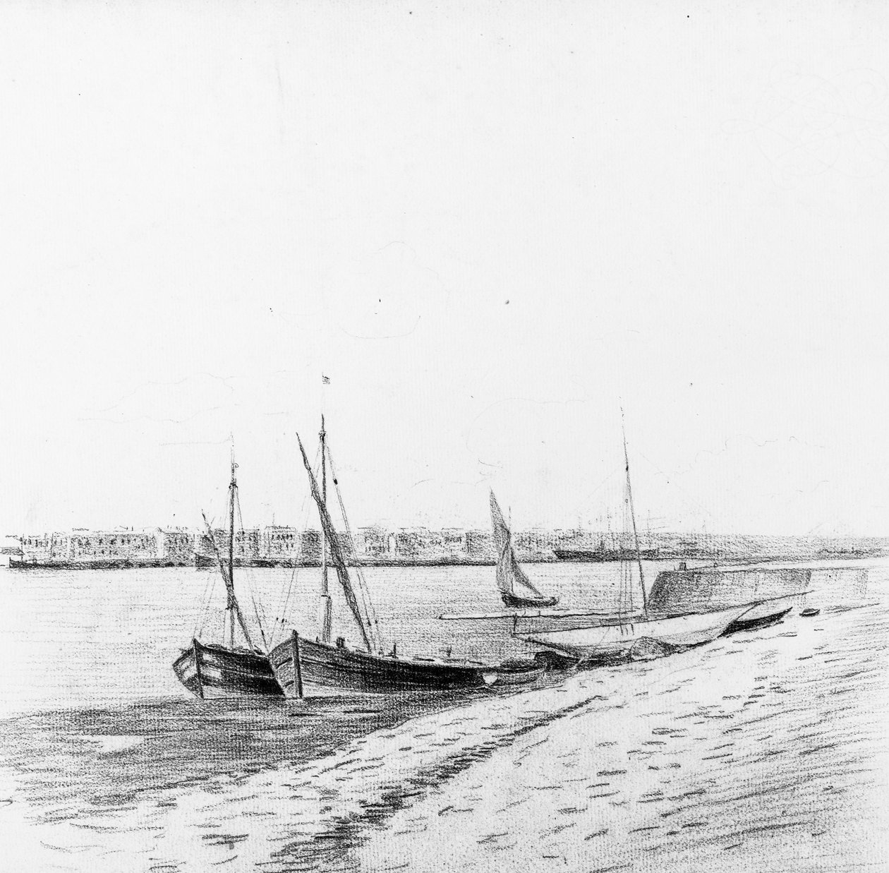 Boote im Hafen von Bordeaux, um 1900 von Raymond Bonnefon