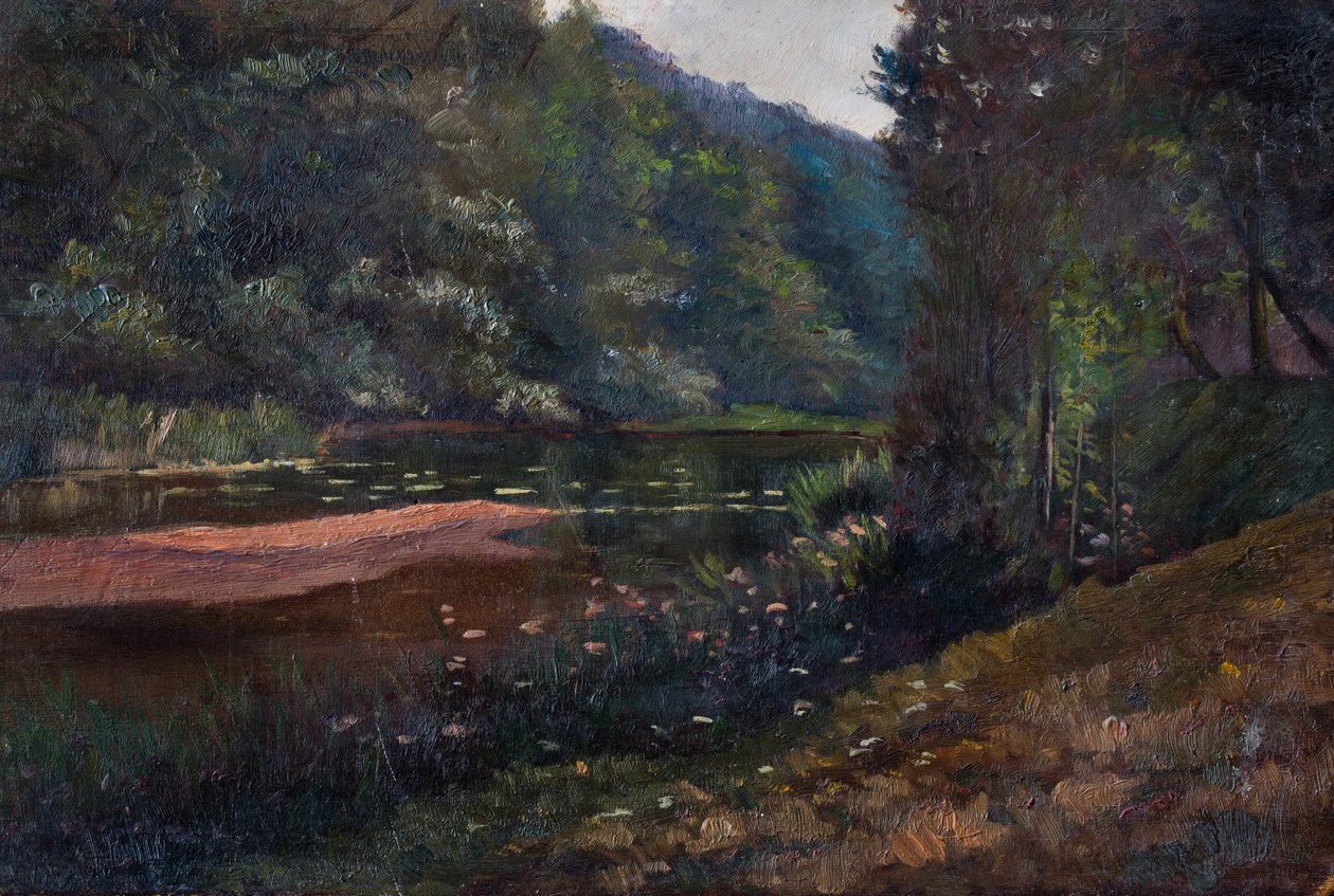 Landschaft mit Wald, Teich und Seerosen von Raymond Bonnefon
