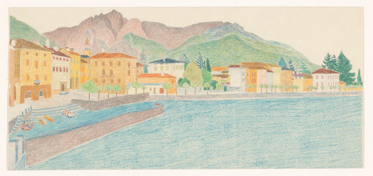 Ansicht einer italienischen Stadt am Wasser von Reijer Stolk