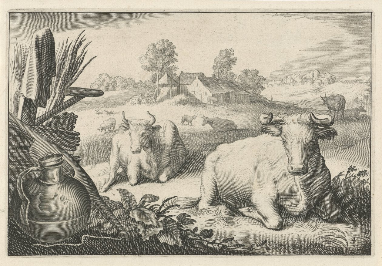 Weide mit zwei liegenden Kühen von Reinier van Persijn