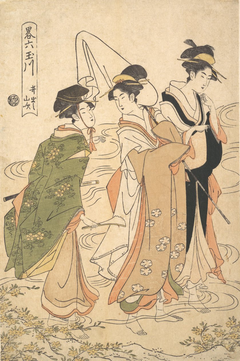 Bergrosen von Ide Ide no Yamabuki, aus der Serie Eine parodische Sechs-Juwelen-Flüsse, ca. 1795 von Chōkyōsai Eiri