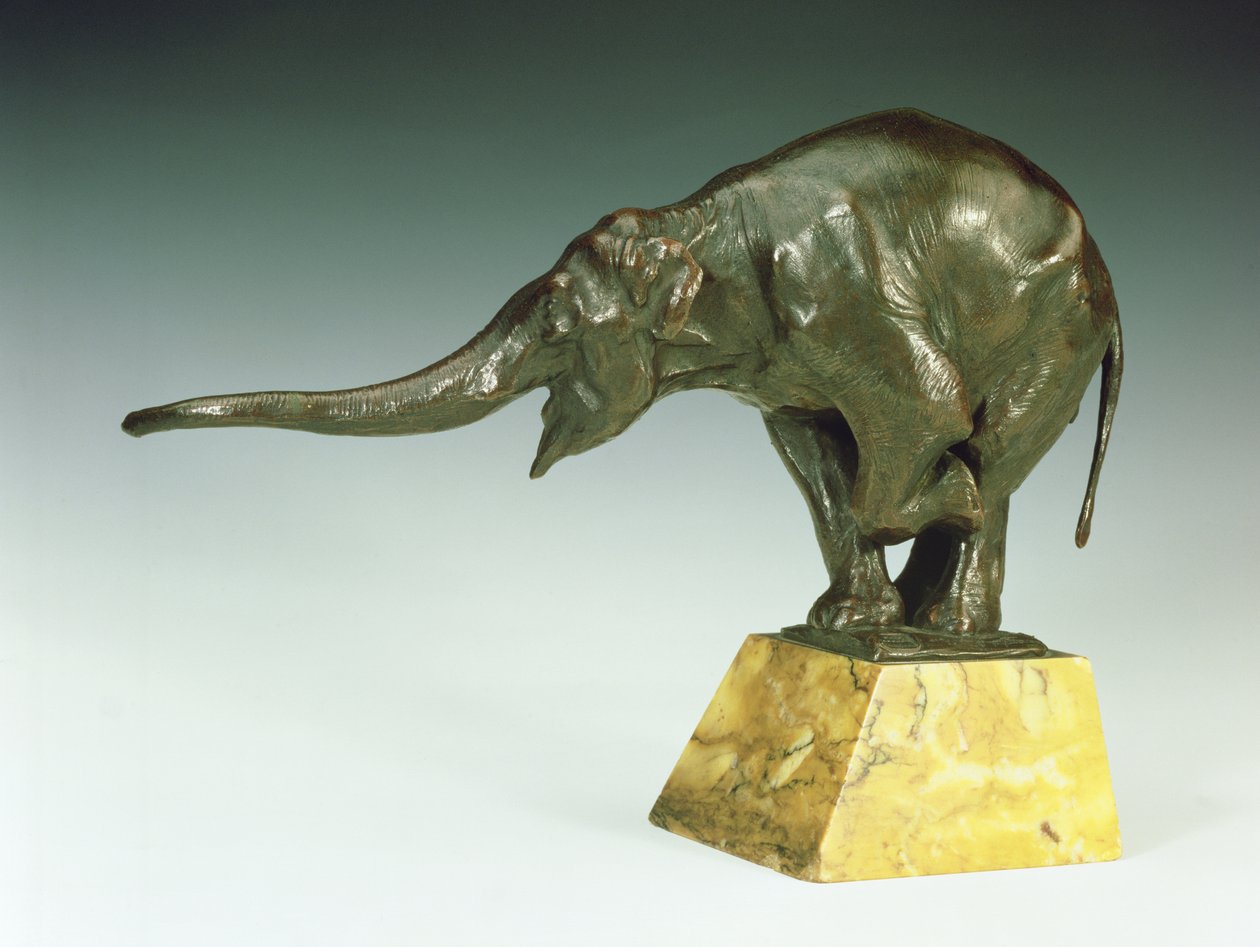 Bettelnder Elefant (Bronze mit Marmorsockel) von Rembrandt Bugatti