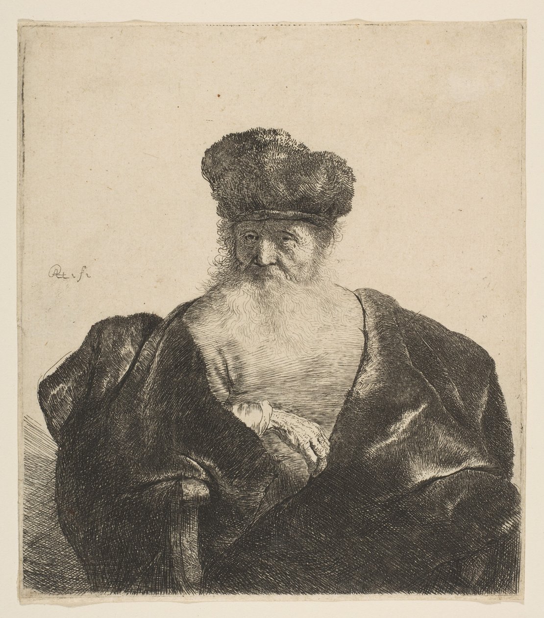 Alter Mann mit Bart, Pelzmütze und Samtumhang, ca. 1631 von Rembrandt van Rijn