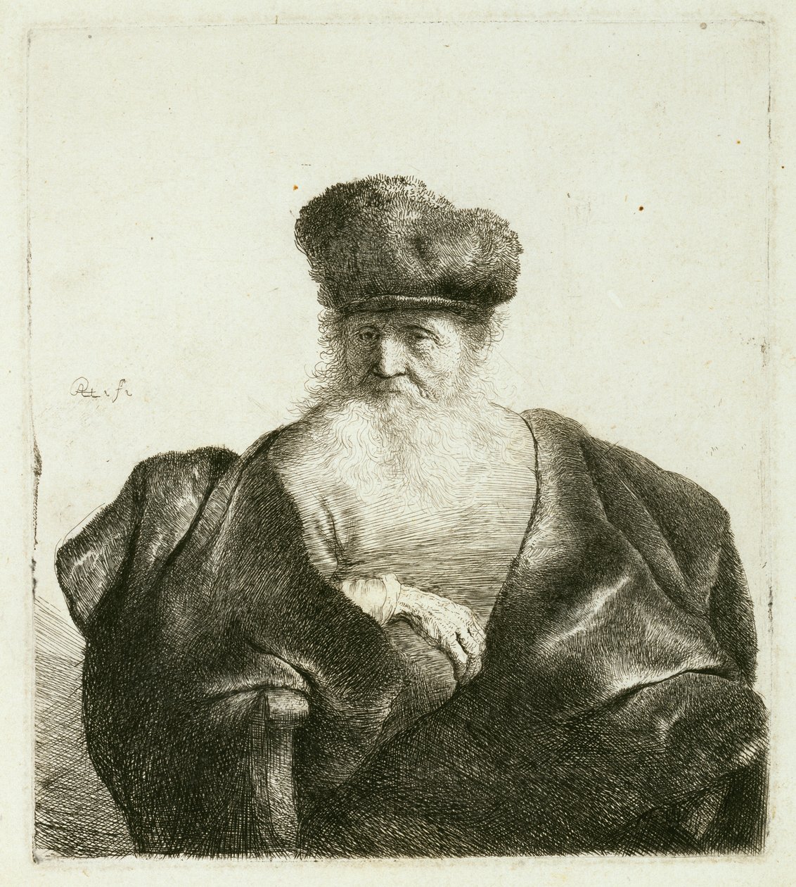 Ein alter Mann mit Bart, Pelzmütze und Samtumhang, ca. 1632 von Rembrandt van Rijn
