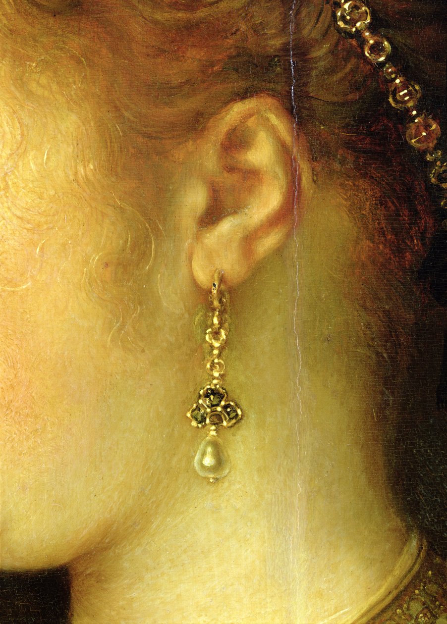 Porträt von Saskia van Uylenburgh (1612-42) in reichem Kostüm (Detail) von Rembrandt van Rijn