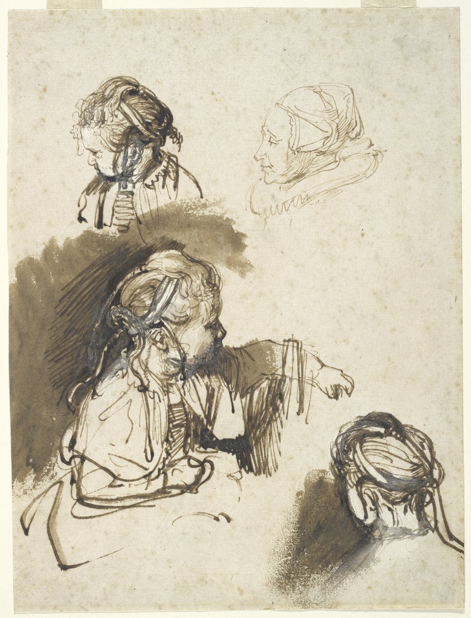 Drei Studien eines Kindes und eine einer alten Frau von Rembrandt van Rijn