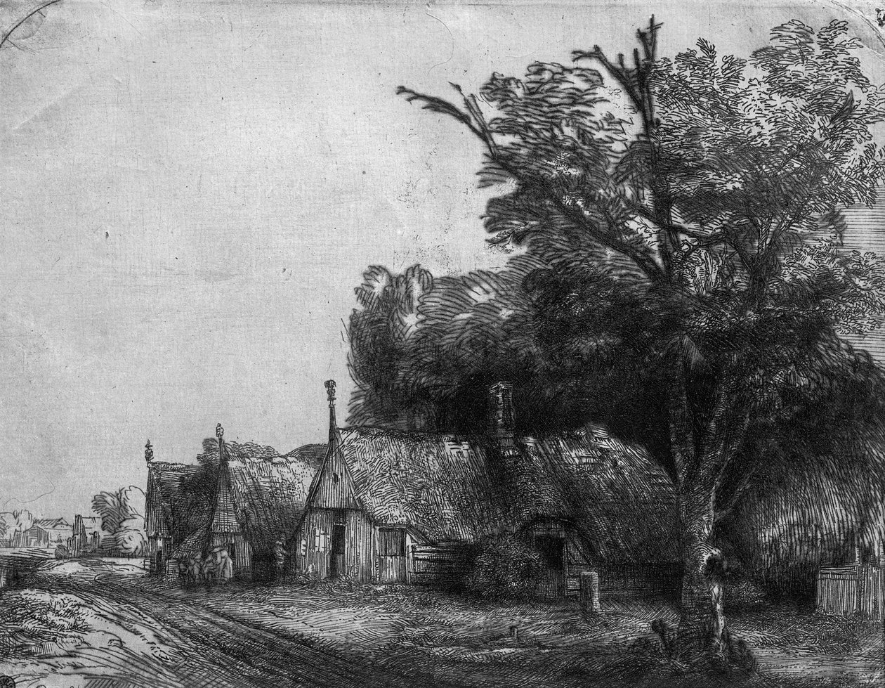 Landschaft mit drei Hütten, 1650 von Rembrandt van Rijn