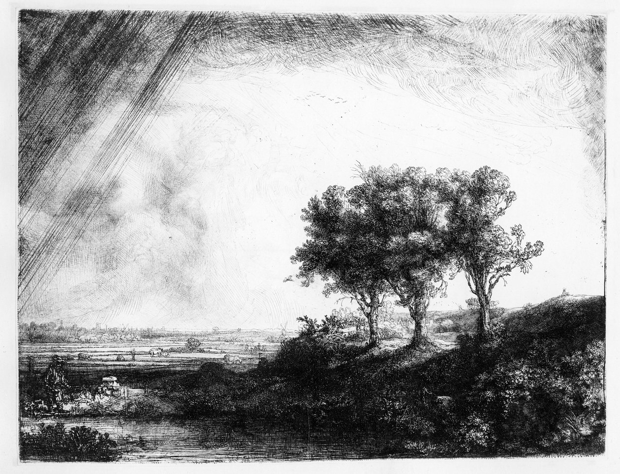 Die drei Bäume, graviert von James Bretherton von Rembrandt van Rijn