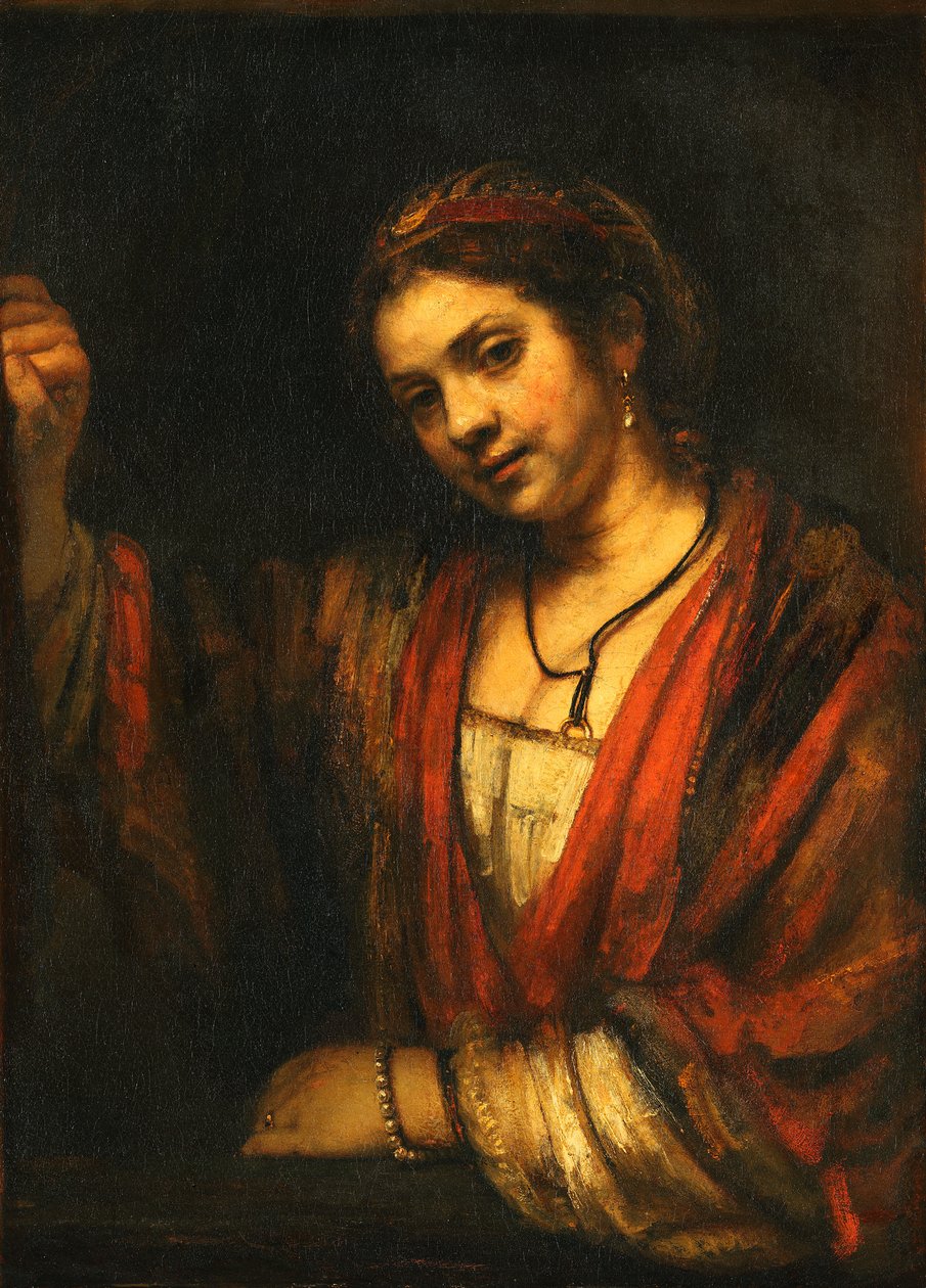 Junge Frau an der offenen Tür von Rembrandt
