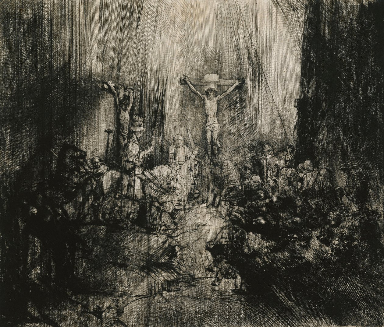 Christus gekreuzigt zwischen den beiden Dieben - "Die drei Kreuze", ca. 1653-1661 von Rembrandt van Rijn
