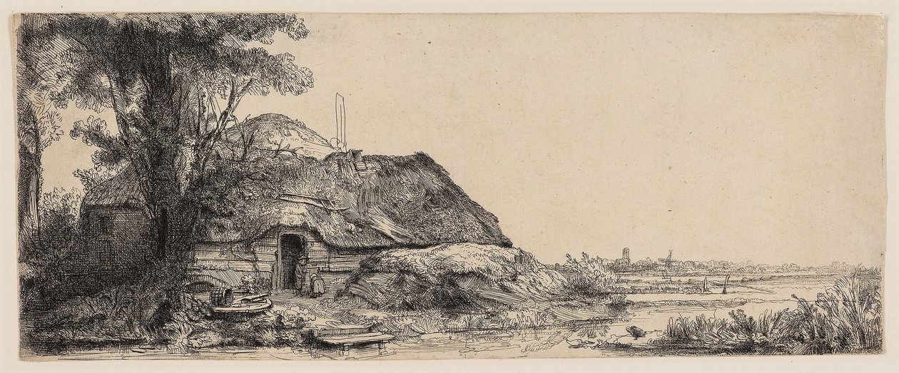 Landschaft mit Hütte und großem Baum von Rembrandt Harmensz. van Rijn