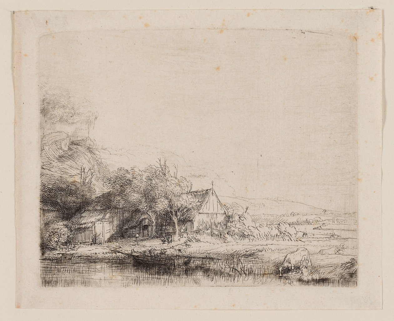 Landschaft mit trinkender Kuh von Rembrandt Harmensz. van Rijn