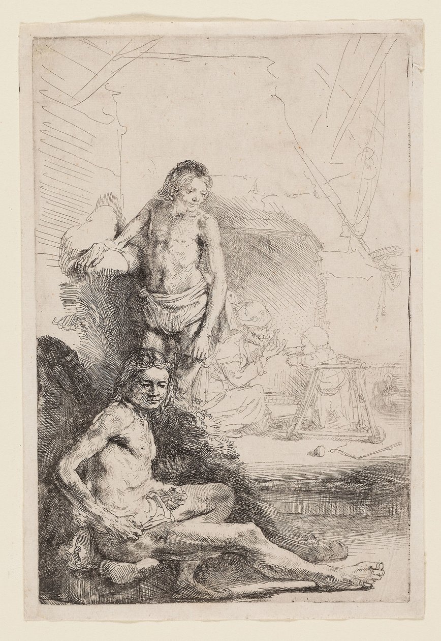 Männlicher Akt sitzend und stehend (um 1646) von Rembrandt Harmensz. van Rijn