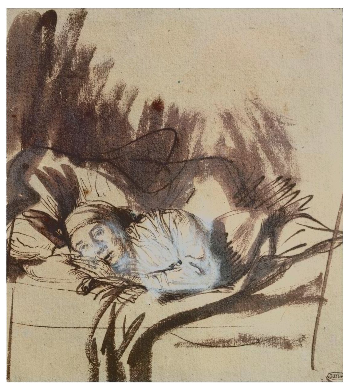 Kranke Frau im Bett, vielleicht Saskia, die Frau des Malers von Rembrandt Harmensz. van Rijn