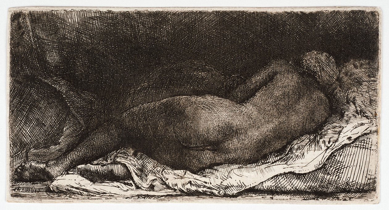 Die nackte Frau, die mit ihrem Gesäß im Wind schläft von Rembrandt Harmensz. van Rijn