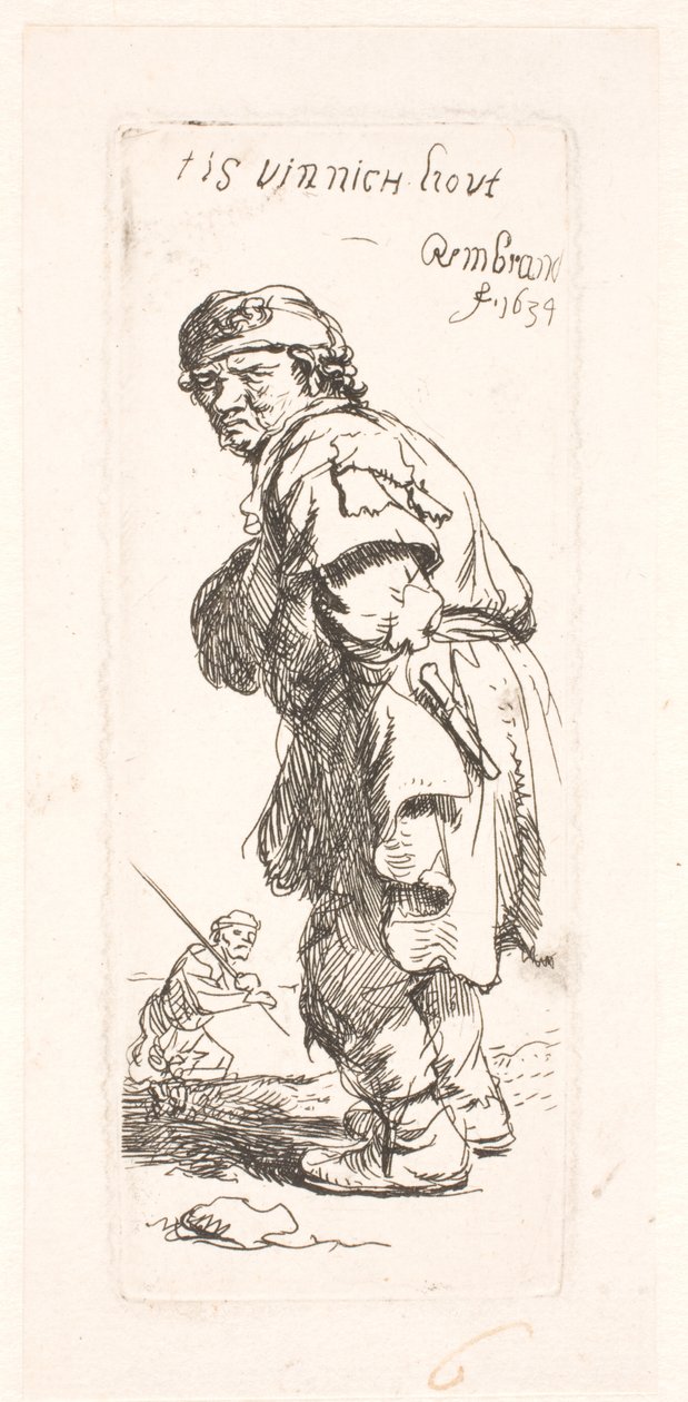 Ein Bauer: einer von einem Paar, der ruft von Rembrandt van Rijn