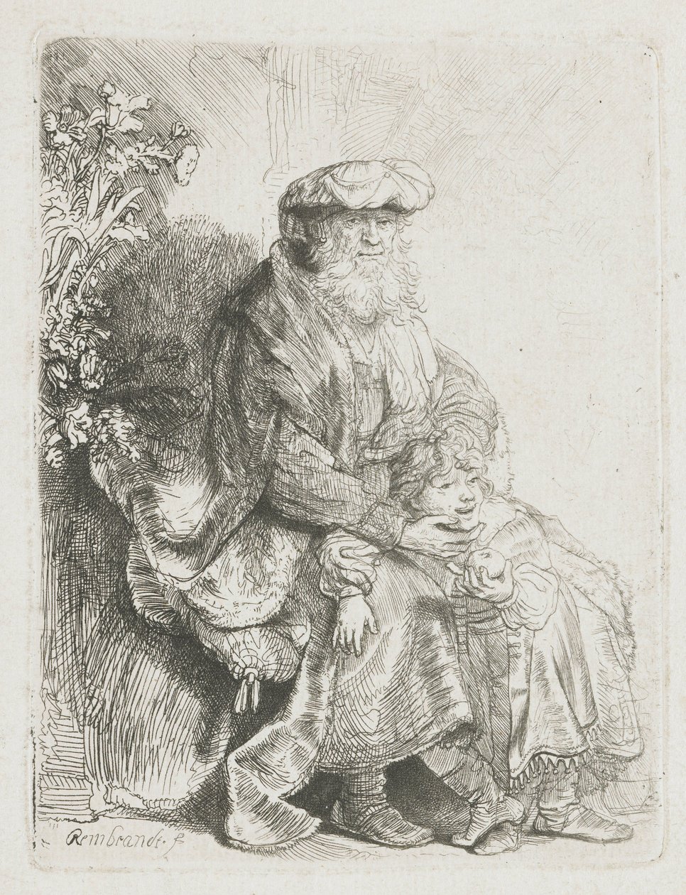 Abraham streichelt Isaak von Rembrandt van Rijn