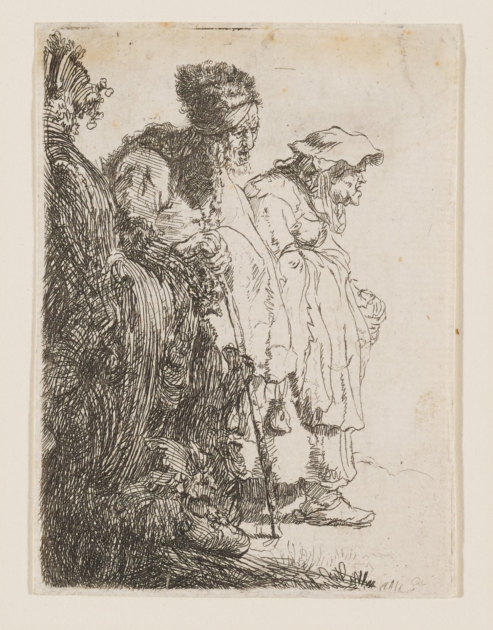 Bettler und Bettlerin hinter einem Ufer von Rembrandt van Rijn
