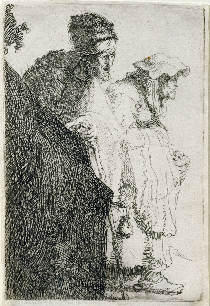 Bettler Mann und Frau hinter einer Bank, ca. 1630 von Rembrandt van Rijn