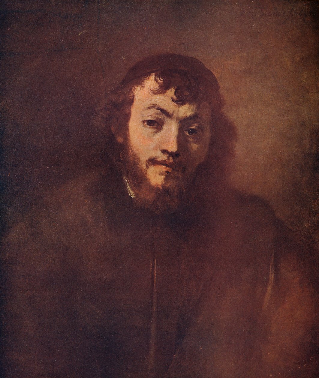 Büste eines bärtigen jungen Mannes mit Schädelkappe, 1663 von Rembrandt van Rijn