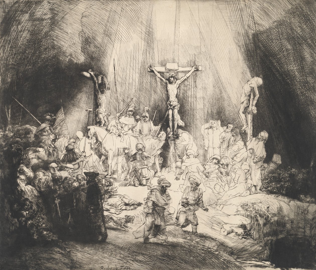 Christus gekreuzigt zwischen den beiden Dieben Die drei Kreuze, 1653 von Rembrandt van Rijn