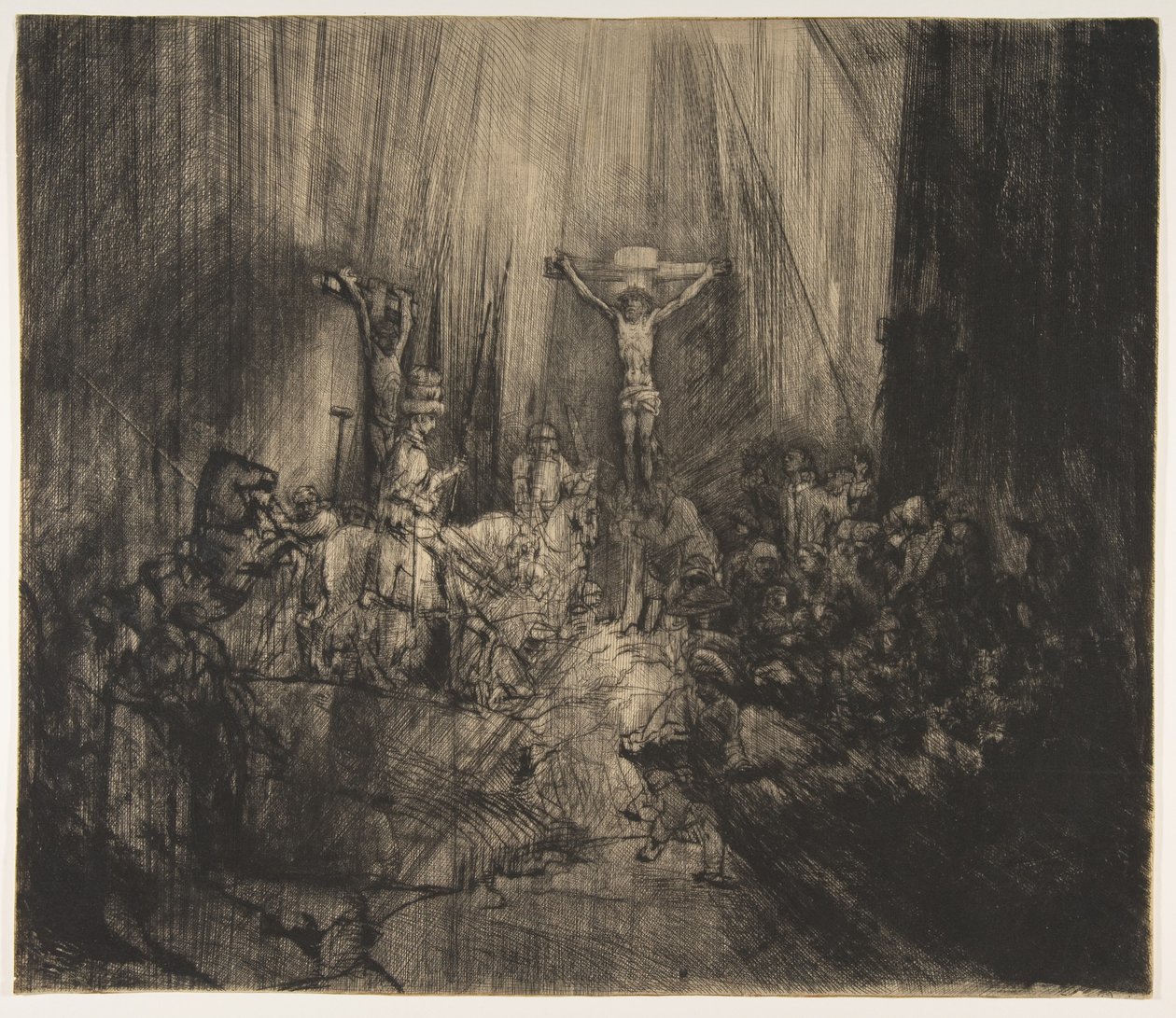 Christus gekreuzigt zwischen den beiden Dieben: Die drei Kreuze, ca. 1660 von Rembrandt van Rijn