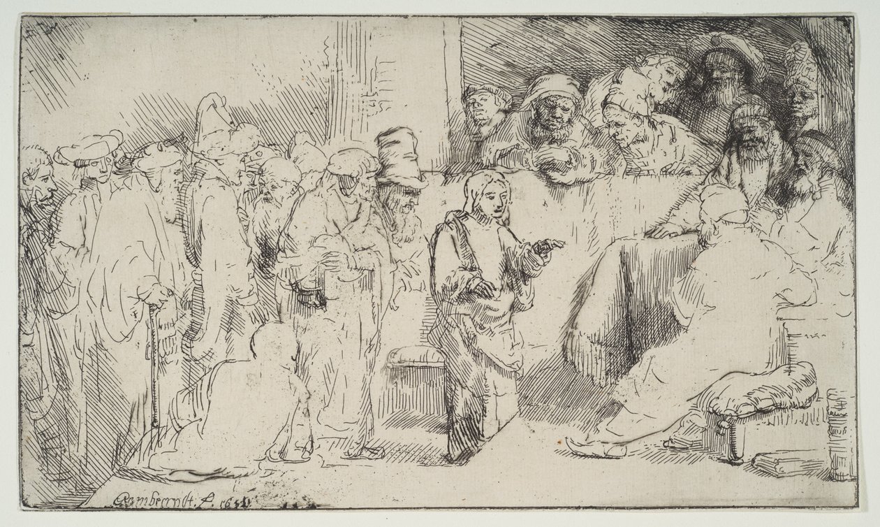 Christus im Streitgespräch mit den Gelehrten, eine Skizze, 1652 von Rembrandt van Rijn