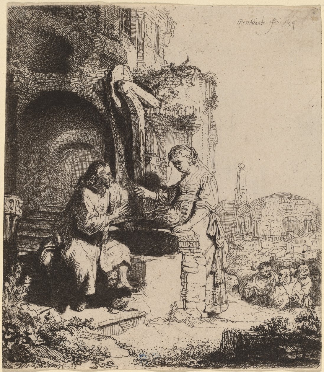 Christus und die Frau von Samaria unter Ruinen von Rembrandt van Rijn