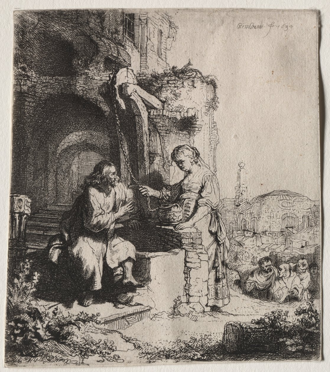 Christus und die Frau von Samaria unter Ruinen von Rembrandt van Rijn