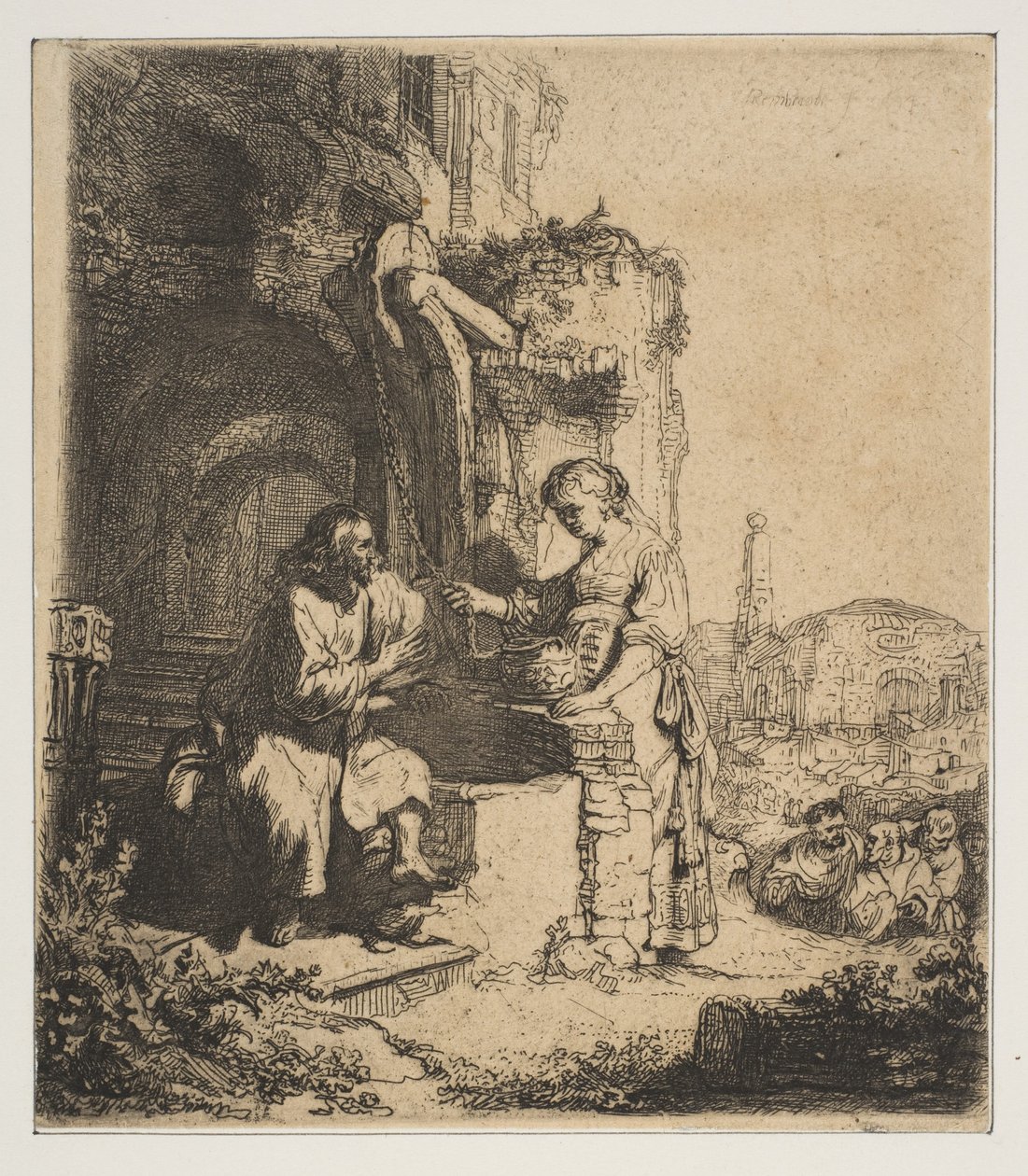Christus und die Frau von Samaria unter Ruinen von Rembrandt van Rijn