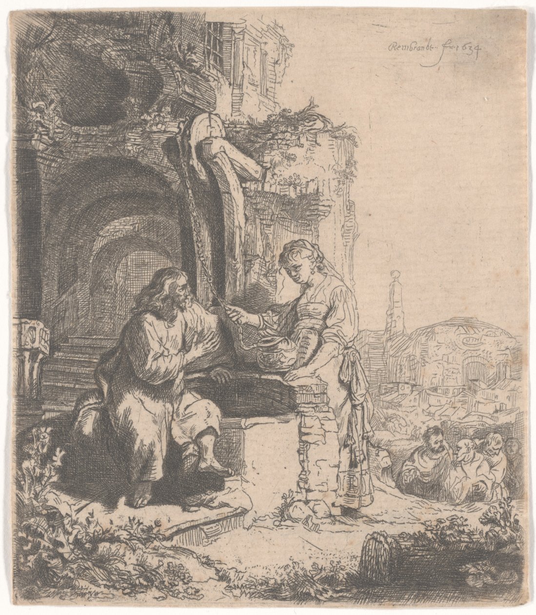 Christus und die Frau von Samaria unter Ruinen, 1634 von Rembrandt van Rijn