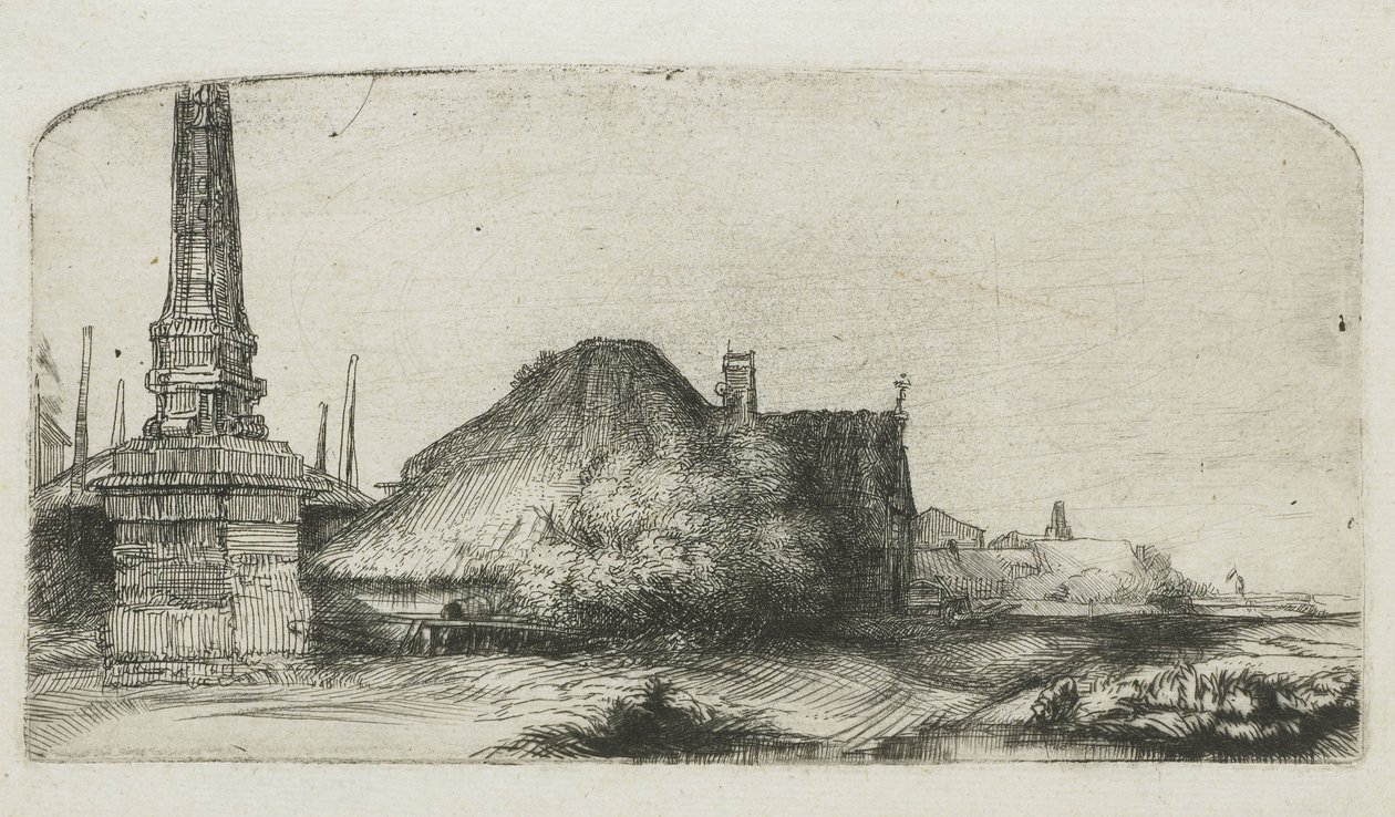Hütte und Grenzpfosten am Spaarndammerdijk von Rembrandt van Rijn